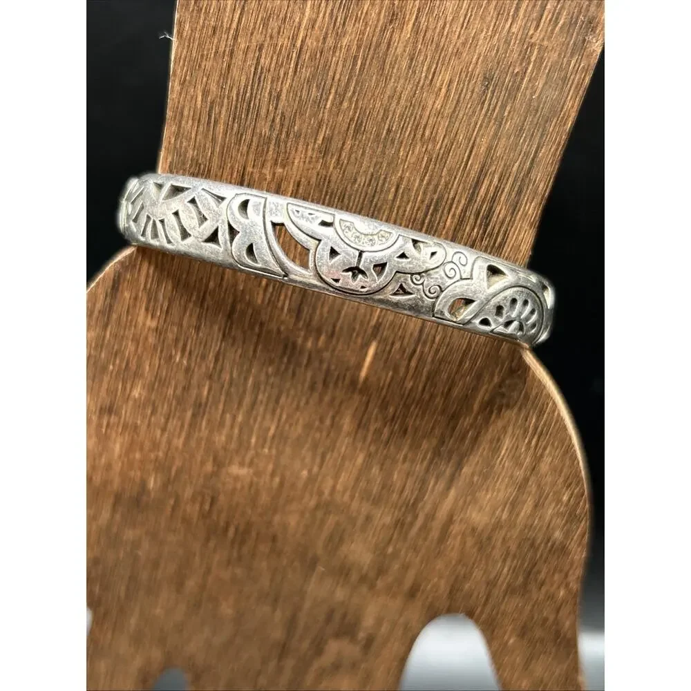 Brighton Silver Plate Scrolled Bangle Bracelet Size 7.5 Reticulated